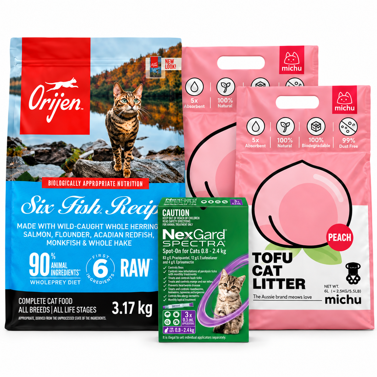 Orijen Six Fish 3.17kg + 2 Tofu + Nexgard (Complete Care Bundle)