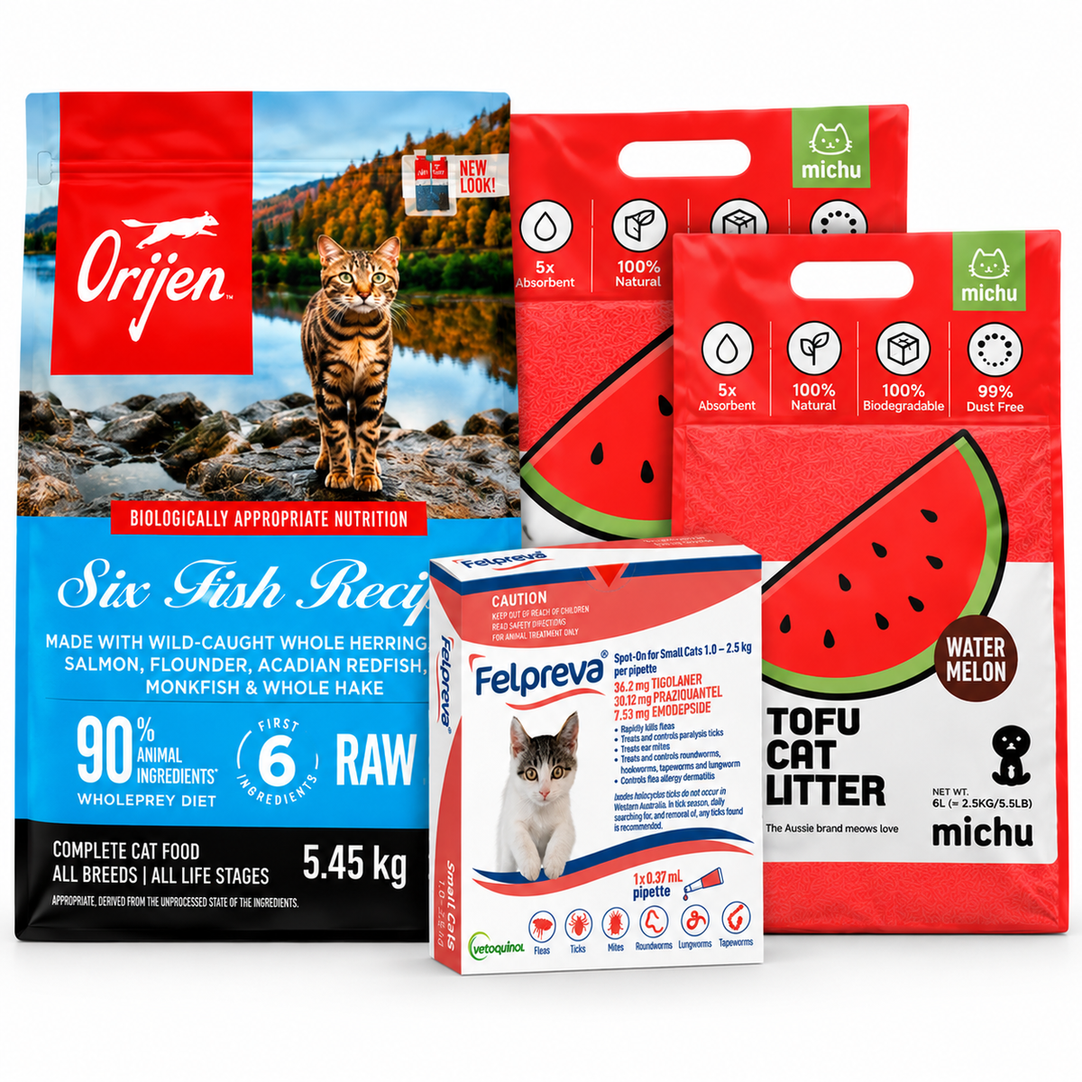 Orijen Six Fish 5.45kg + 2 Tofu + Felpreva (Complete Care Bundle)