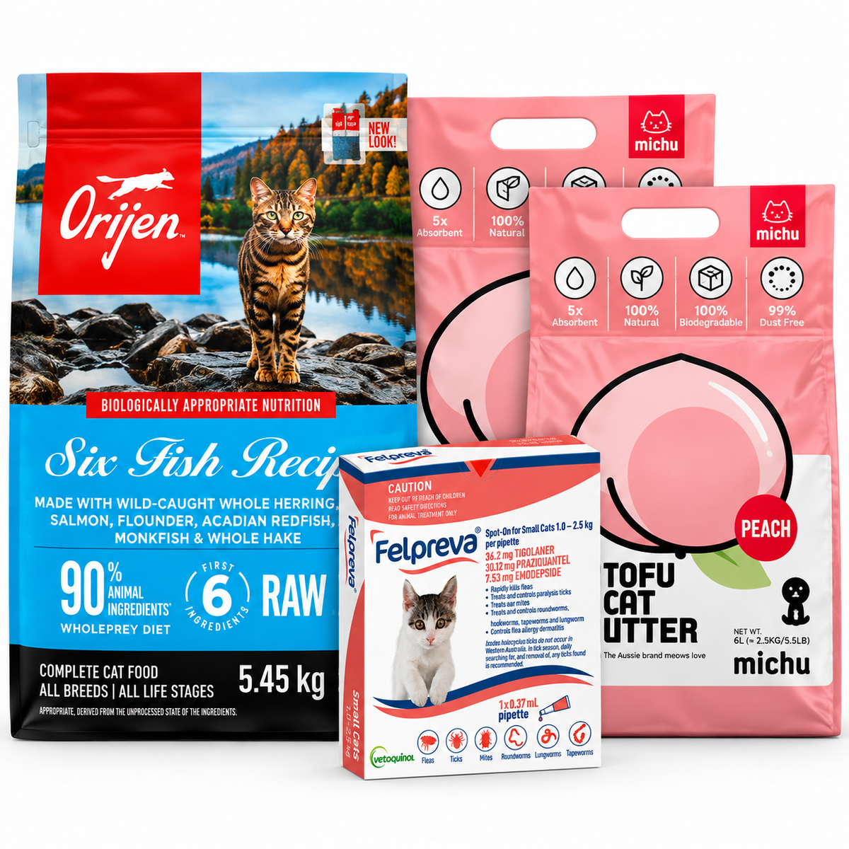 Orijen Six Fish 5.45kg + 2 Tofu + Felpreva (Complete Care Bundle)