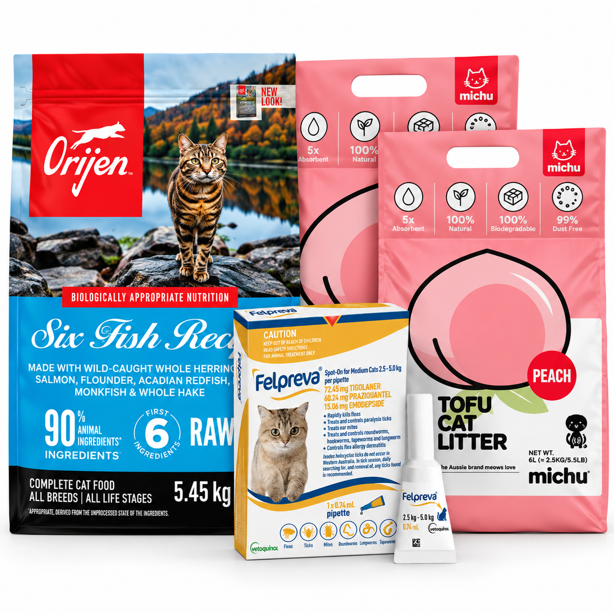 Orijen Six Fish 5.45kg + 2 Tofu + Felpreva (Complete Care Bundle)