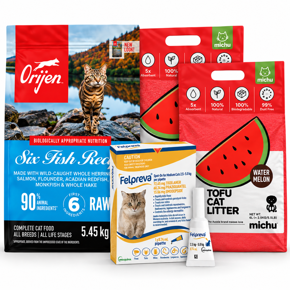 Orijen Six Fish 5.45kg + 2 Tofu + Felpreva (Complete Care Bundle)